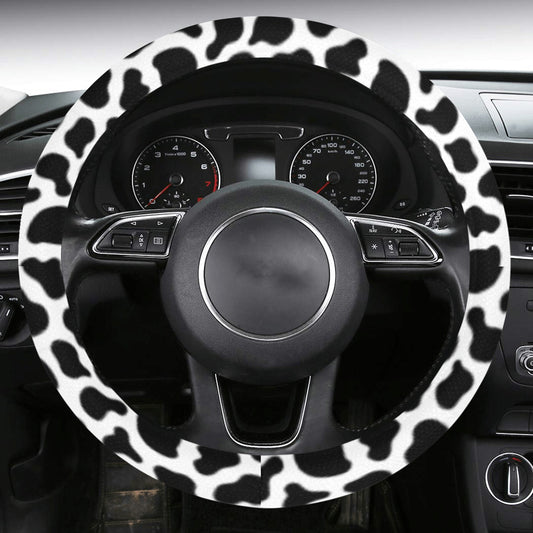 Cow Steering Wheel Cover with Anti-Slip Insert, Black White Spots Animal Print Car Auto Wrap Protector Women Men Accessories 15 Inch Starcove Fashion