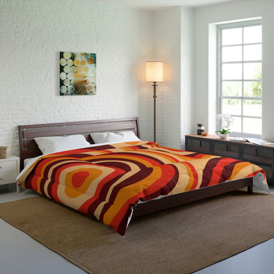 Retro 70s Bed Comforter, Vintage 1970s Orange Brown King Queen Twin Single Full Size Luxury Quilted Blanket Duvet Bedding Decor Bedroom Starcove Fashion