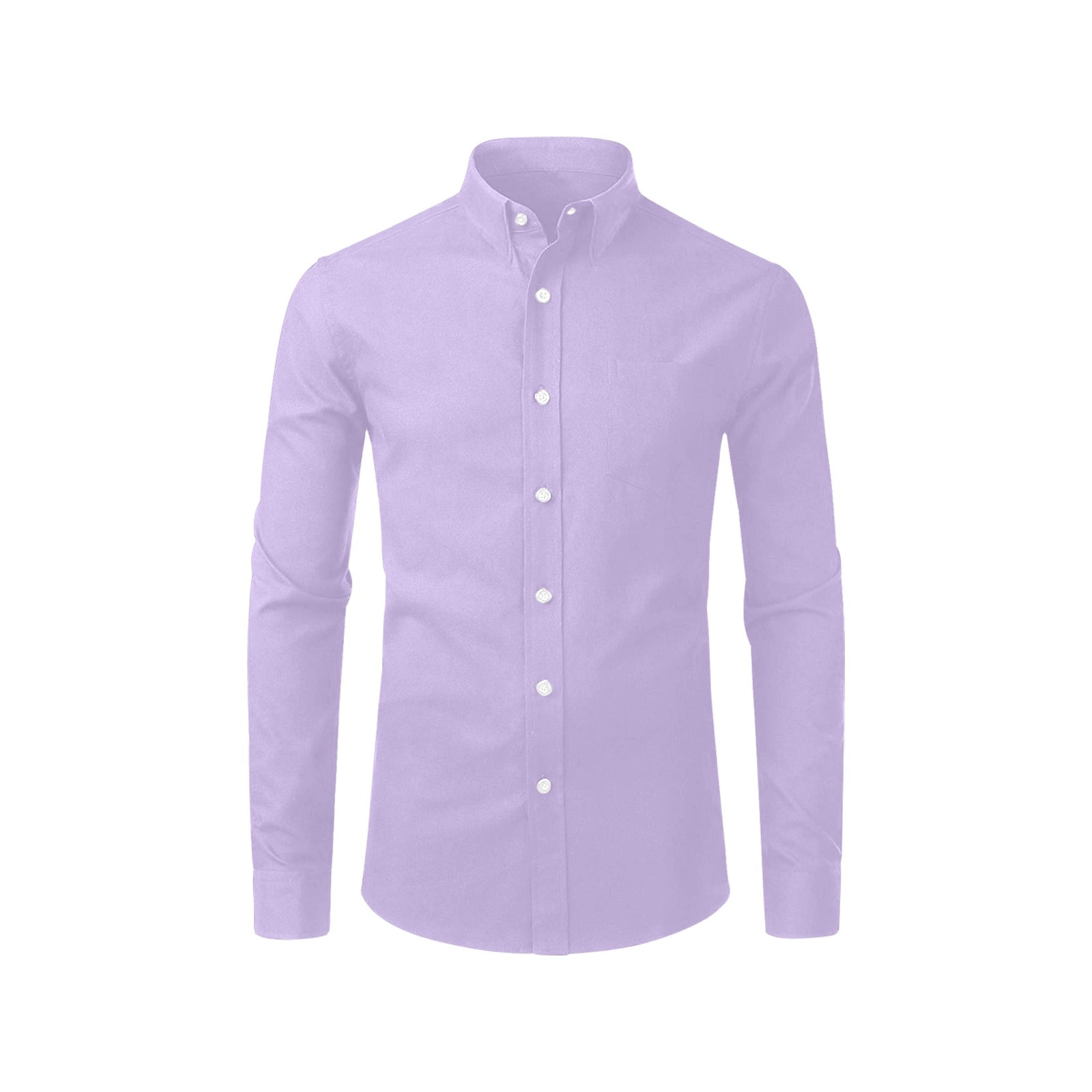 Purple Long Sleeve Men Button Up Shirt, Lilac Lavender Solid Color Print Dress Buttoned Collar Dress Shirt with Chest Pocket Starcove Fashion