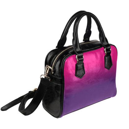 Pink Purple Purse, Ombre Gradient Print Small Shoulder Black Vegan Leather Women Designer Zipper Strap Handbag Crossbody Bag