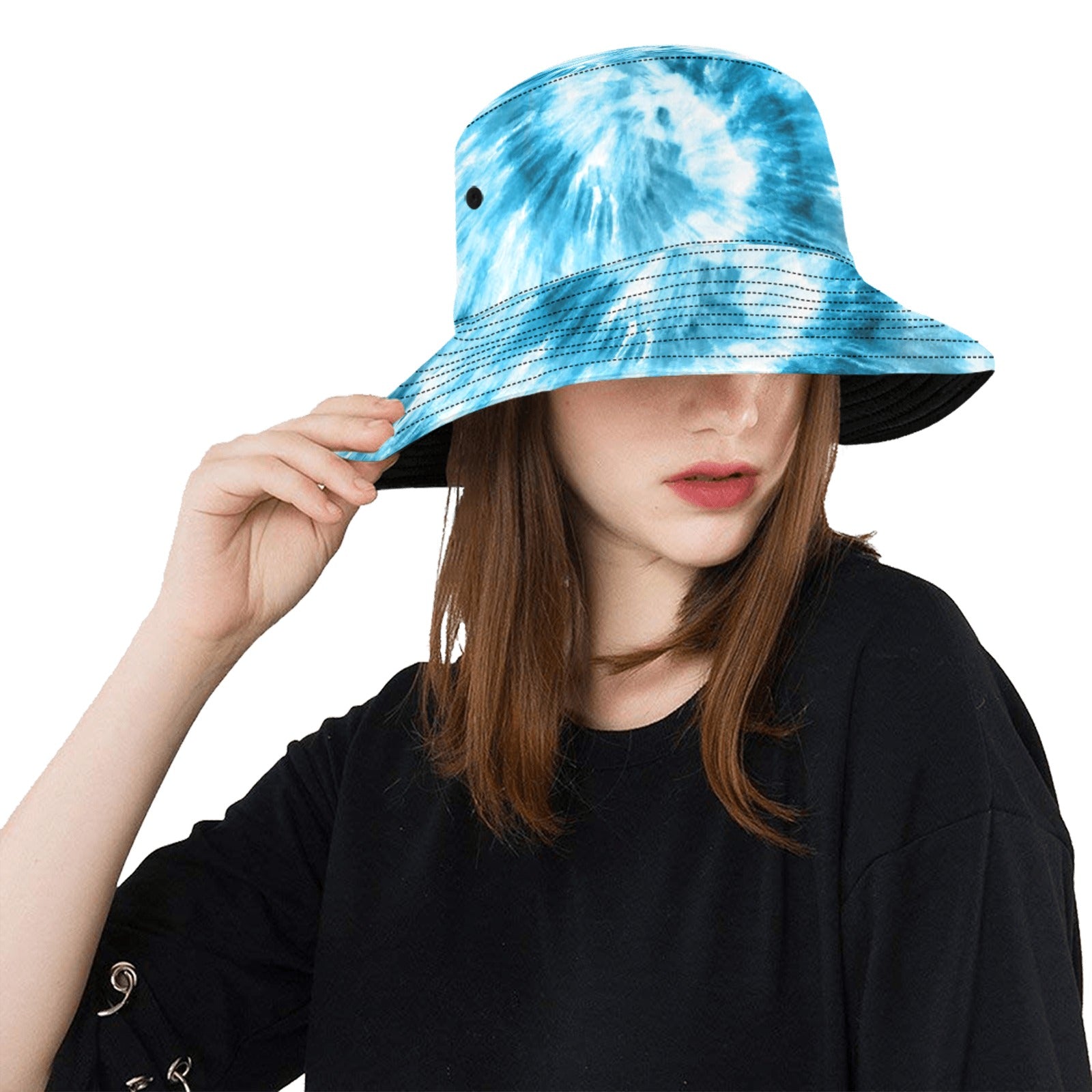 Blue Tie Dye Bucket Hat, Retro Vintage Summer Festival Cute Women Men Designer Beach Sun Shade Y2K Twill Starcove Fashion