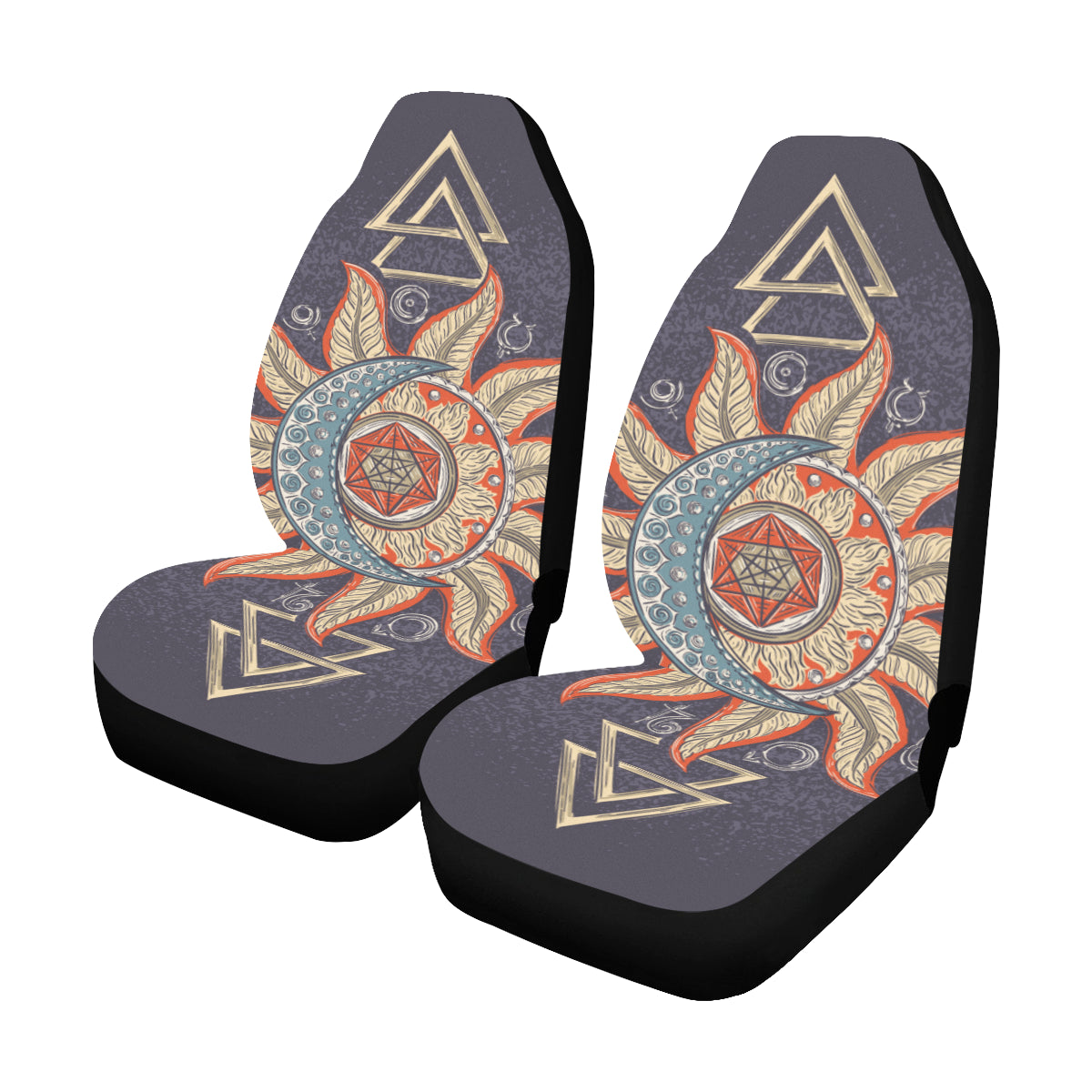 Moon Stars Car Seat Covers 2 pc Retro Sun Sky Bohemian Boho Front Seat Covers for Vehicle, Car SUV Truck Seat Protector Accessory Decoration Starcove Fashion