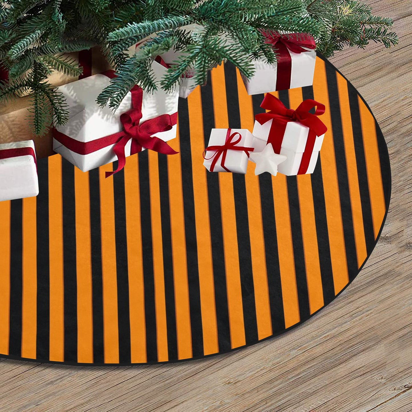 Orange Black Striped Halloween Tree Skirt, Small Large Christmas Stand Base Cover Home Decor Decoration All Hallows Eve Creepy Spooky Party Starcove Fashion
