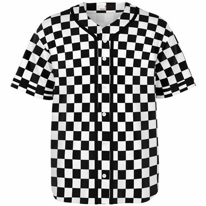 Checkered Baseball Jersey Shirt, Black White Check Men Women Unisex Vintage Season Coach Player Moisture Wicking Tshirt