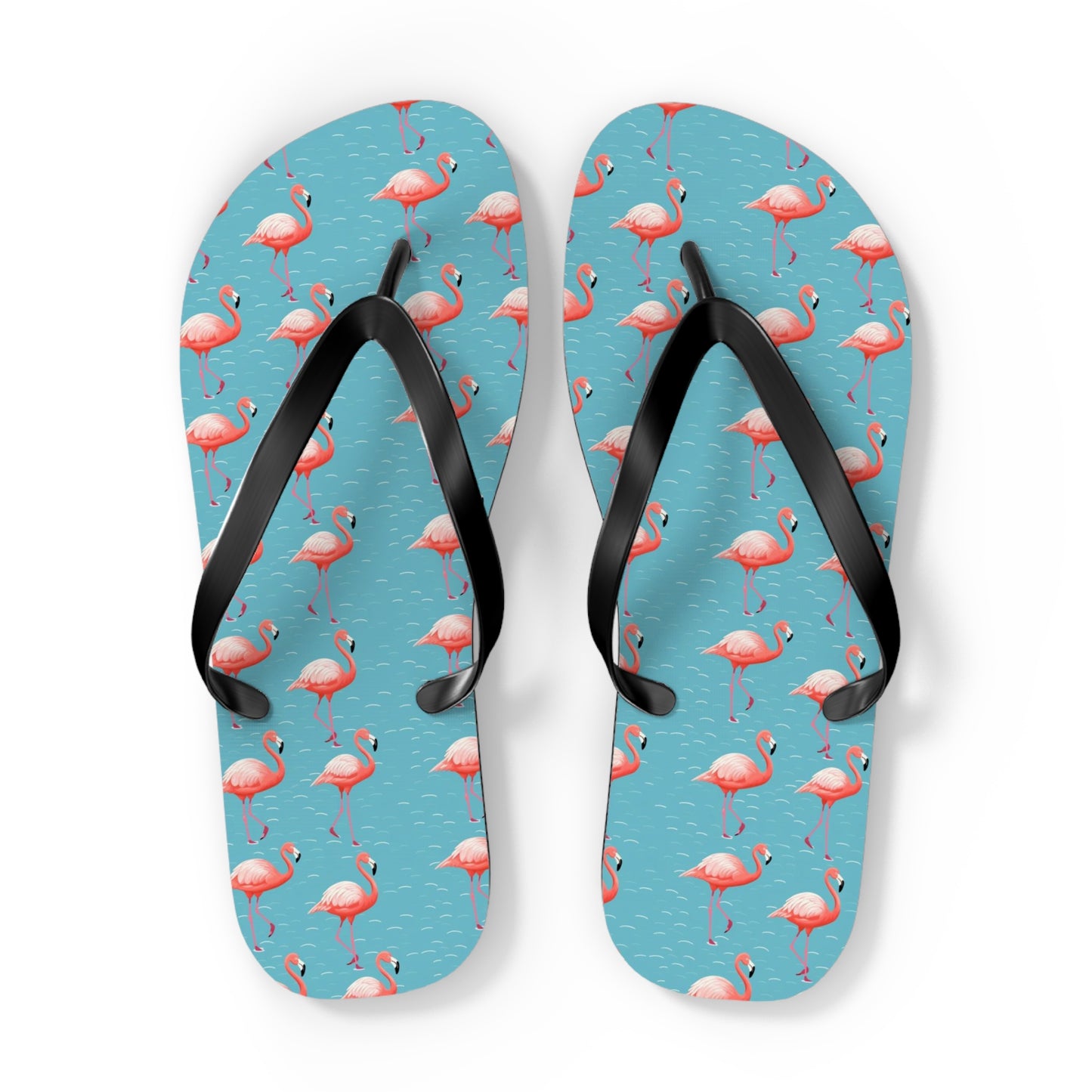 Pink Flamingo Flip Flops, Blue Water Comfortable Thong Sandals Summer Woman Men Ladies Beach Print Rubber Slip On Shoes Starcove Fashion