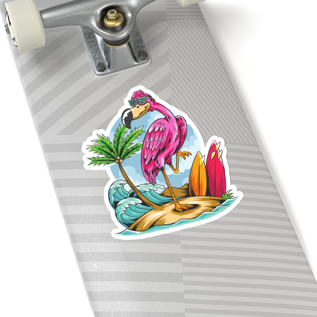 Pink Flamingo Beach Sticker, Character Tropical Laptop Decal Vinyl Cute Waterbottle Car Waterproof Bumper Aesthetic Wall Mural Starcove Fashion