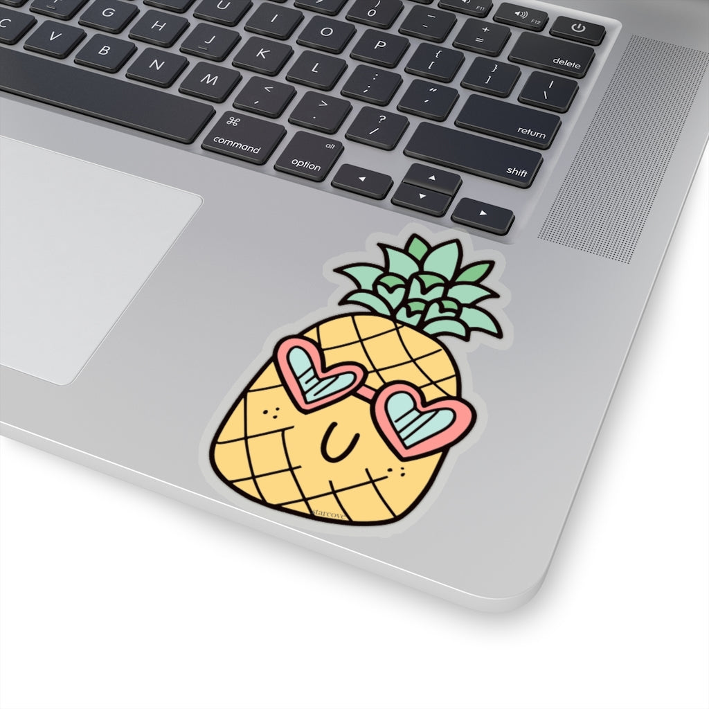 Pineapple With Heart Sunglasses Sticker, Fruit Laptop Decal Cute Waterbottle Tumbler Car Waterproof Bumper Aesthetic Die Cut Wall Mural Starcove Fashion