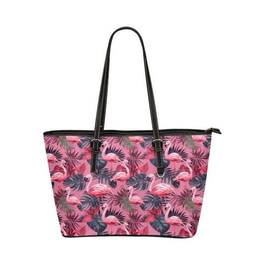 Pink Flamingo Leather Tote Bag, Tropical Purse Small Large Vegan shoulder Zip on Top Designer Women Ladies Work Laptop Handbag