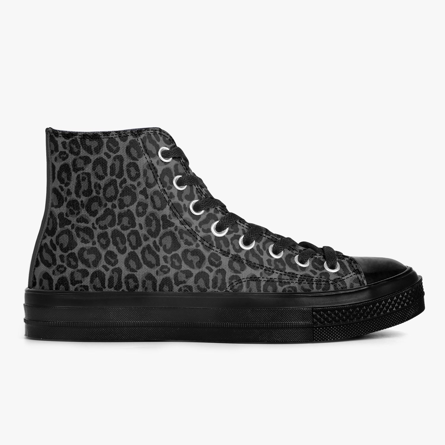 Black Leopard High Top Shoes, Animal Print Lace Up Sneakers Footwear Rave Canvas Streatwear Designer Men Women Shoes Starcove Fashion