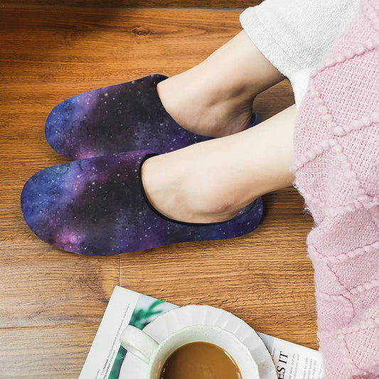 Galaxy Space Women's Slippers, Universe Purple Ladies House Slide Cute Handmade Bedroom Warm Winter Cozy Designer Slip On Cotton Shoes