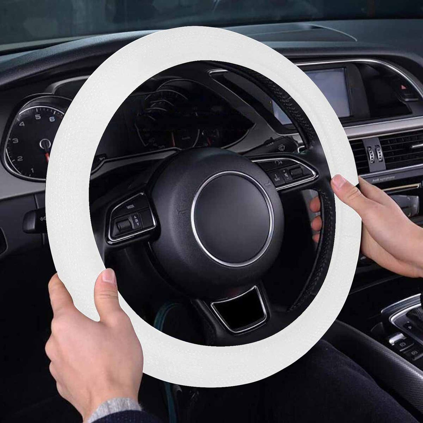 White Steering Wheel Cover with Anti-Slip Insert, Solid Color Car Auto Wrap Protector Men Women Accessories 15 Inch