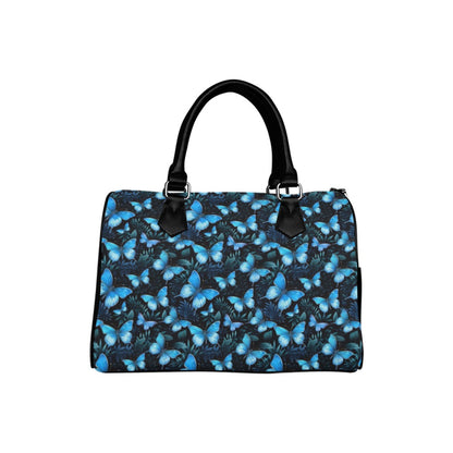 Morpho Blue Butterflies Print Handbag Purse, Cute Art Top Zipper Canvas Leather Top Handle Barrel Type Women Designer Ladies