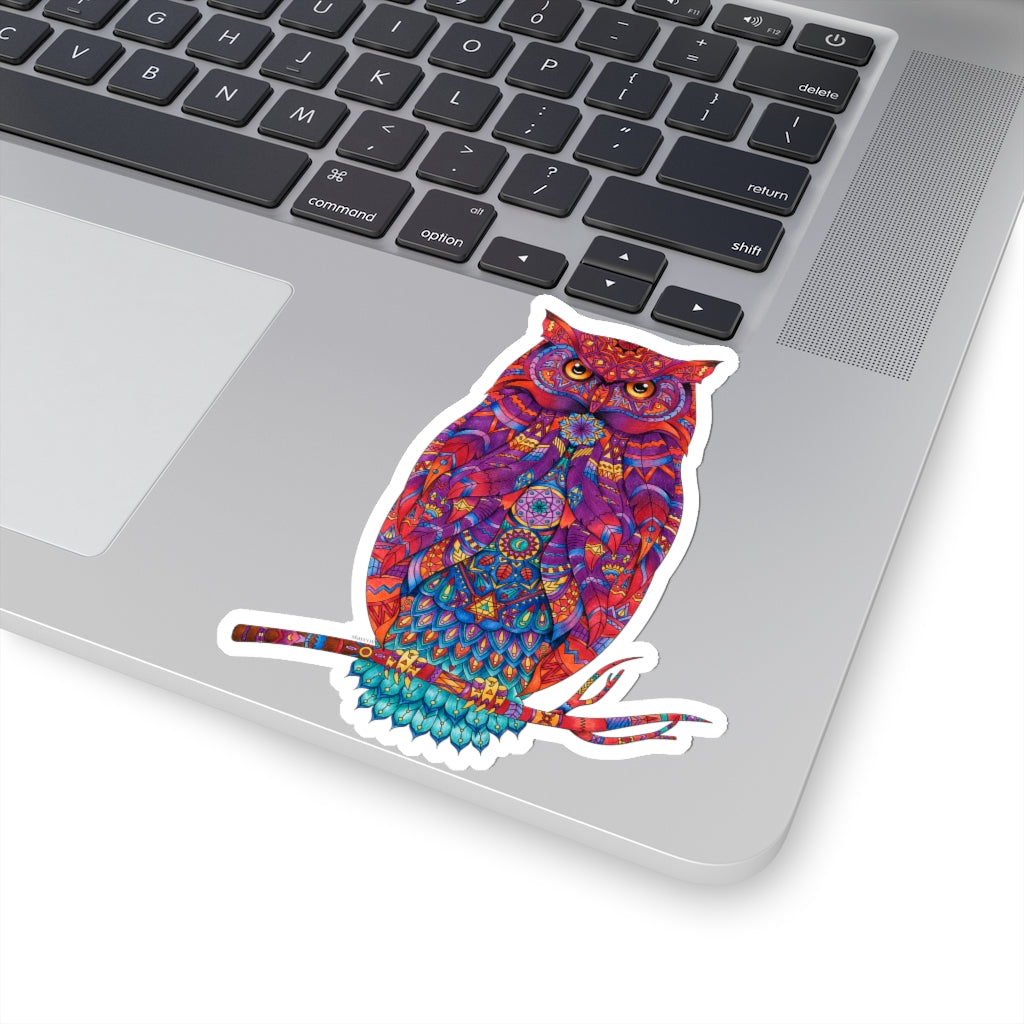 Ornate Owl Sticker, Bird Art Animal Red Laptop Decal Vinyl Cute Waterbottle Tumbler Car Bumper Aesthetic Label Wall Mural Starcove Fashion