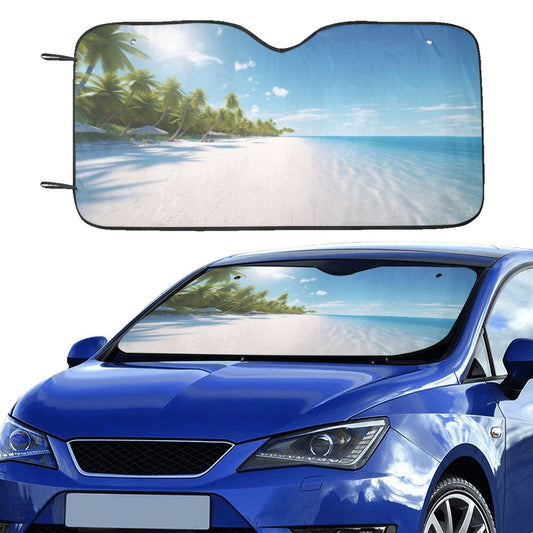 Tropical Beach Windshield Sun Shade, Ocean Sea Sand Car Accessories Auto Protector Window Visor Screen Cover Decor coverings Blocker