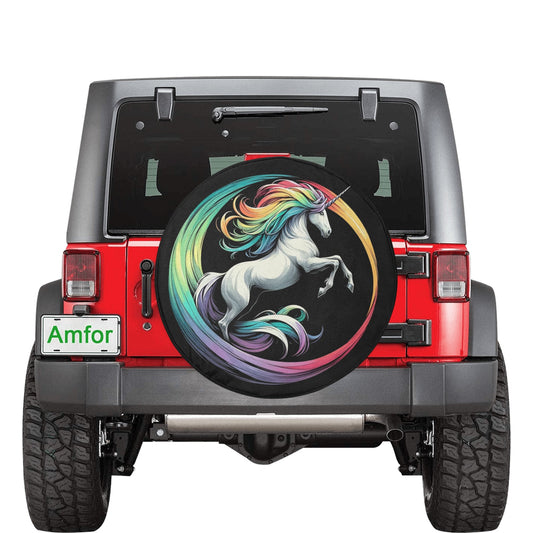 Unicorn Spare Tire Cover, Rainbow Cool Backup Camera Hole Rear Spare Extra Wheel Unique RV Back Cars RV Men Women Trailer Campers