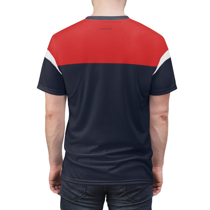 Navy Red Men Tshirt, Blue Color Block Designer Graphic Aesthetic Fashion Crewneck Tee Top Gift Shirt Starcove Fashion
