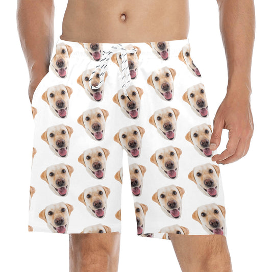 Custom Men Swim Trunks, Dog Face Photo Pet Cat Personalized Shorts Beach Pockets Swimming Groom Bachelor Bathing Suit Plus Size Swimwear