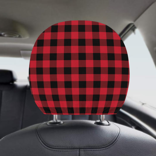 Red Black Buffalo Plaid Car Seat Headrest Cover (2pcs), Check Tartan Print Truck Suv Van Vehicle Auto Decoration Protector New Car Gift