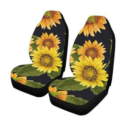 Sunflower Car Seat Covers 2 pc Set, Black Yellow Flowers Universal Front Seat Floral Car SUV Vans Seat Protector Accessory Women Starcove Fashion
