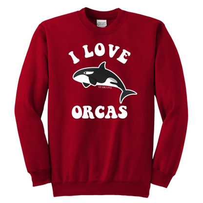 I Love Orcas Killer Whales Kids sweatshirt, Blue Ocean Beach Gift Graphic Sea Youth Crewneck Girls Boys Children Starcove Fashion