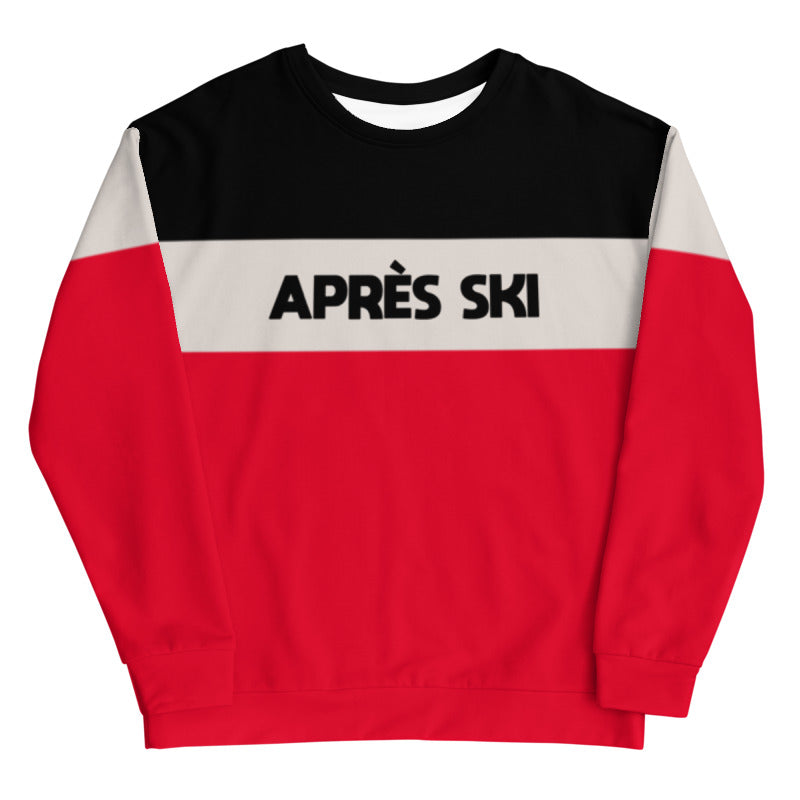 Apres ski sweater, ski Sweatshirt Black Red Color Block Cotton Skiing Skier Snow 80s 90s Vintage Retro Winter Striped Pullover Men Women Starcove Fashion