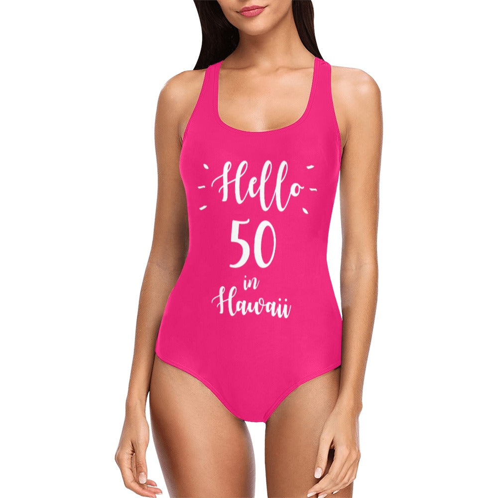 Hello 50 Birthday Swimsuit, 50th Bathing Suit Custom Women Swim Plus Size Party Gift Sexy Personalized Black One Piece Swimwear Year Starcove Fashion
