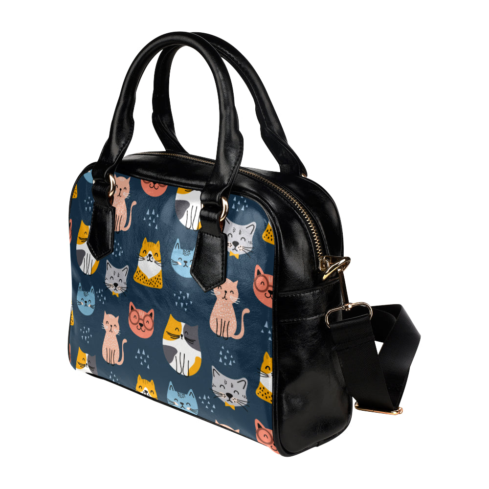 Cute Cat Purse, Animal Kitten Black Blue Colorful Print Small Shoulder Bag High Grade PU Leather Women Designer Handbag Starcove Fashion