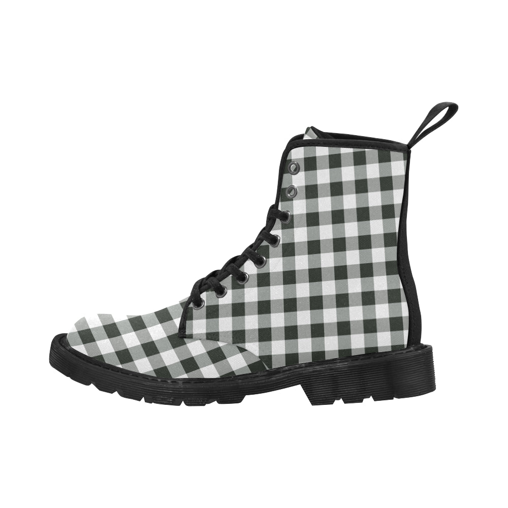 Black White Buffalo Plaid Women's Boots, Check Checkered Vegan
