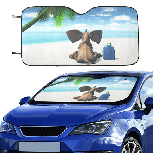 Funny Beach Windshield Sun Shade, Ocean Sea Elephant Car Accessories Auto Protector Window Visor Screen Cover Cover Decor 55" x 29.53"