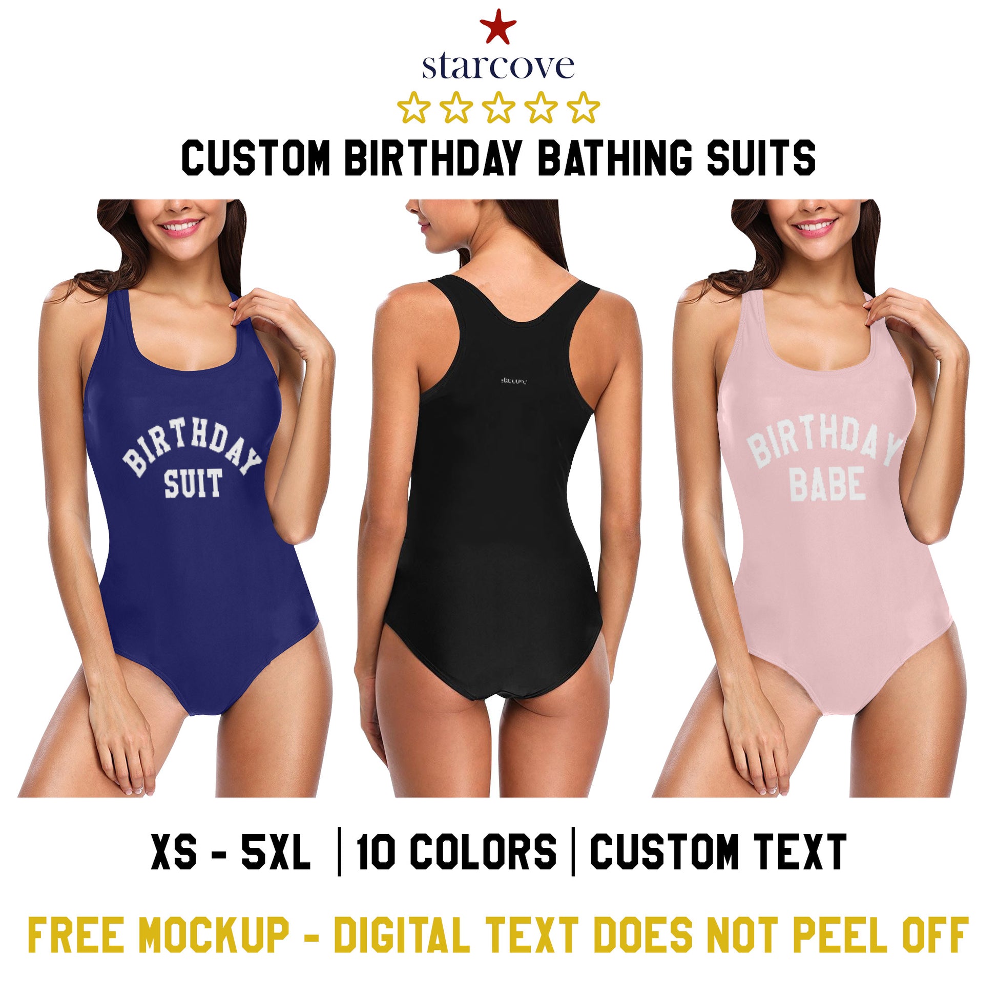 Custom Birthday Bathing Suit Women, Swimsuit for Her Babe Party Swim Gift Sexy Tank Top One Piece Swimwear Plus size Personalized Text Starcove Fashion