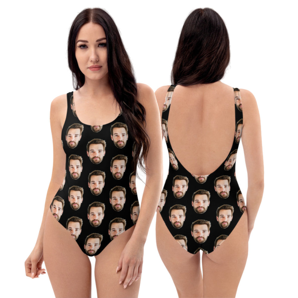 Black Women Face Bathing Suit, Custom Swimsuit with Picture of Husband Boyfriend Printed Photo Personalized One Piece Starcove Fashion