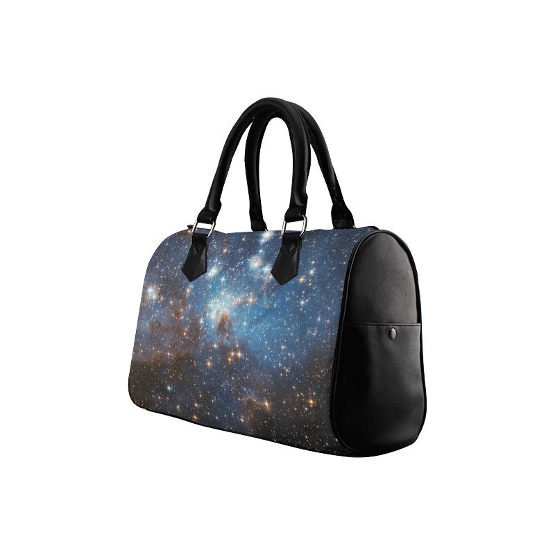 Galaxy Space Purse, Celestial Outer Stars Blue Art Print Shoulder Handbag Canvas and Leather Boston Barrel Type Designer Accessory Bag Gift Starcove Fashion