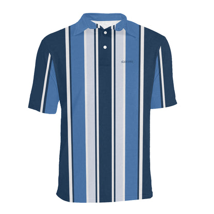 Blue Vertical Striped Men Polo Shirt, 90s Vintage Stripe Short Sleeve Classic Collared Button Down Up Rugby Golf Polo Gift for Him Starcove Fashion
