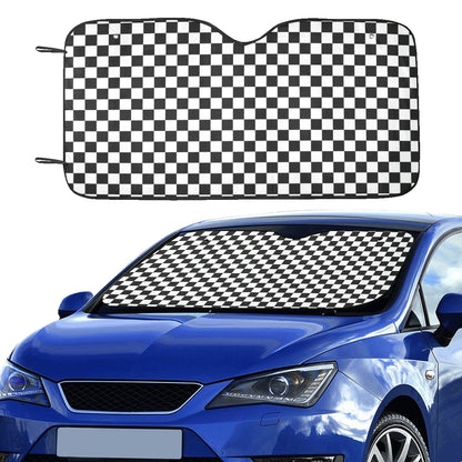 Checkered Windshield Sun Shade, Car Accessories Auto Black White Check Racing Protector Window Visor Screen Decor 55" x 29.53" - Starcove Design