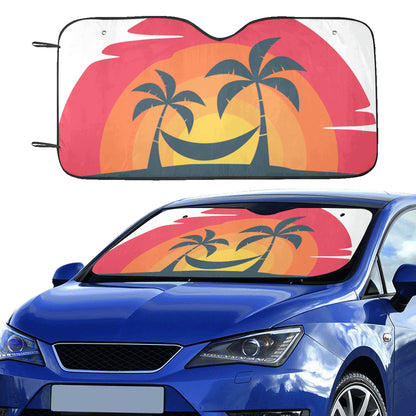 Retro Sunset Windshield Sun Shade, Hammock Island Palm Tree Car Accessories Auto Protector Window Visor Screen Cover Decor 55" x 29.53"