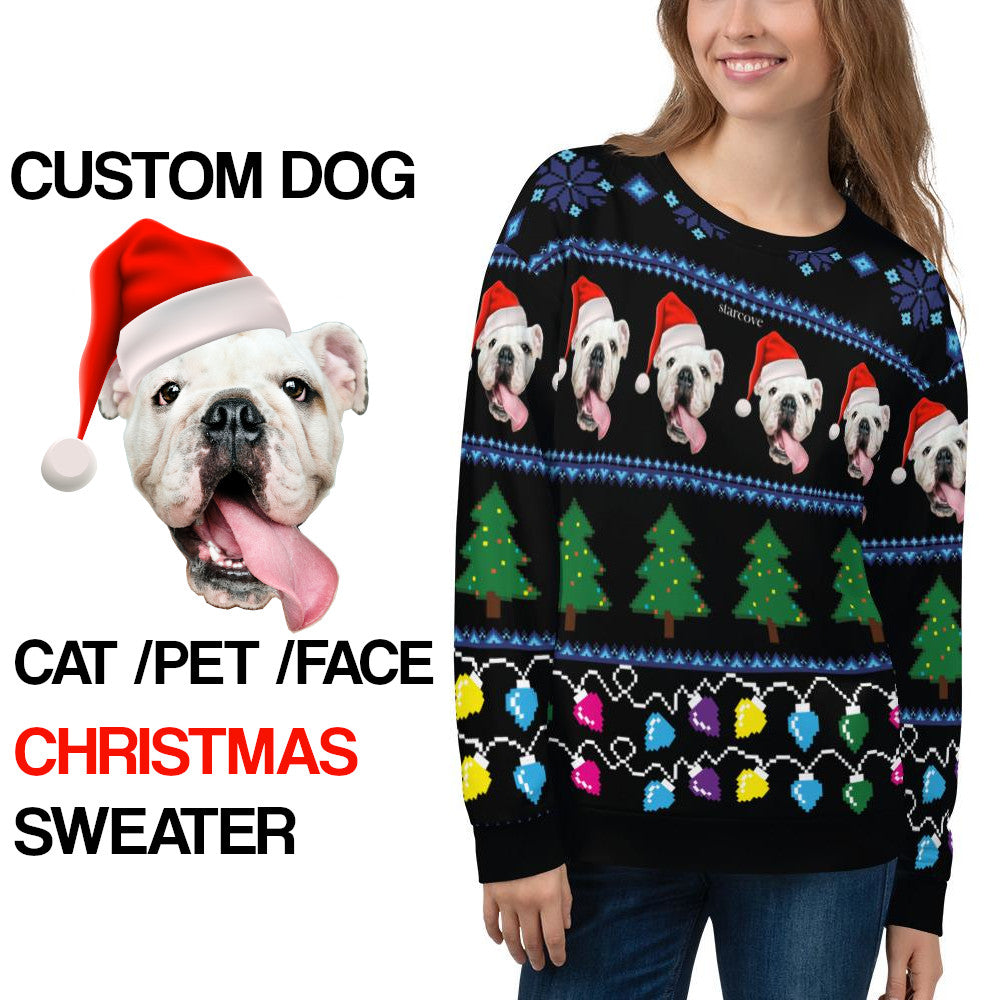Ugly Christmas Sweater, Custom Dog Faces Cat Sweatshirt, Funny Selfie Boyfriend Girlfriend Photo Gift Party Xmas Family Women Men Holiday Sweatshirt Starcove Fashion