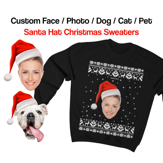 Custom Face Christmas Sweater, Funny Xmas Ugly Sweatshirt Personalized Holiday Custom Photo Dog Cat Boss Pet Matching Family Santa Hat Gift Starcove Fashion