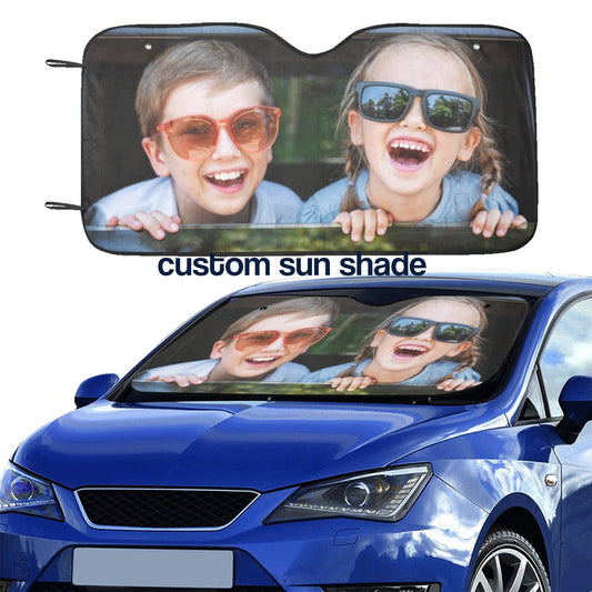 Custom Photo Windshield Sun Shade, Personalized Car Accessories Auto Protector Window Visor Screen Decor 55" x 29.53"