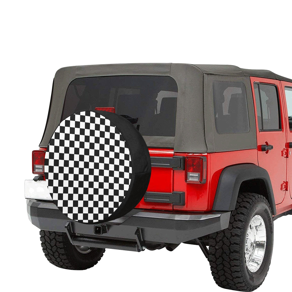 Check Spare Tire Cover, Spare Wheel Cover, Checkered White Black Custom Design Racing Flag Pattern Back Tire Adventurous Lover Gift Starcove Fashion