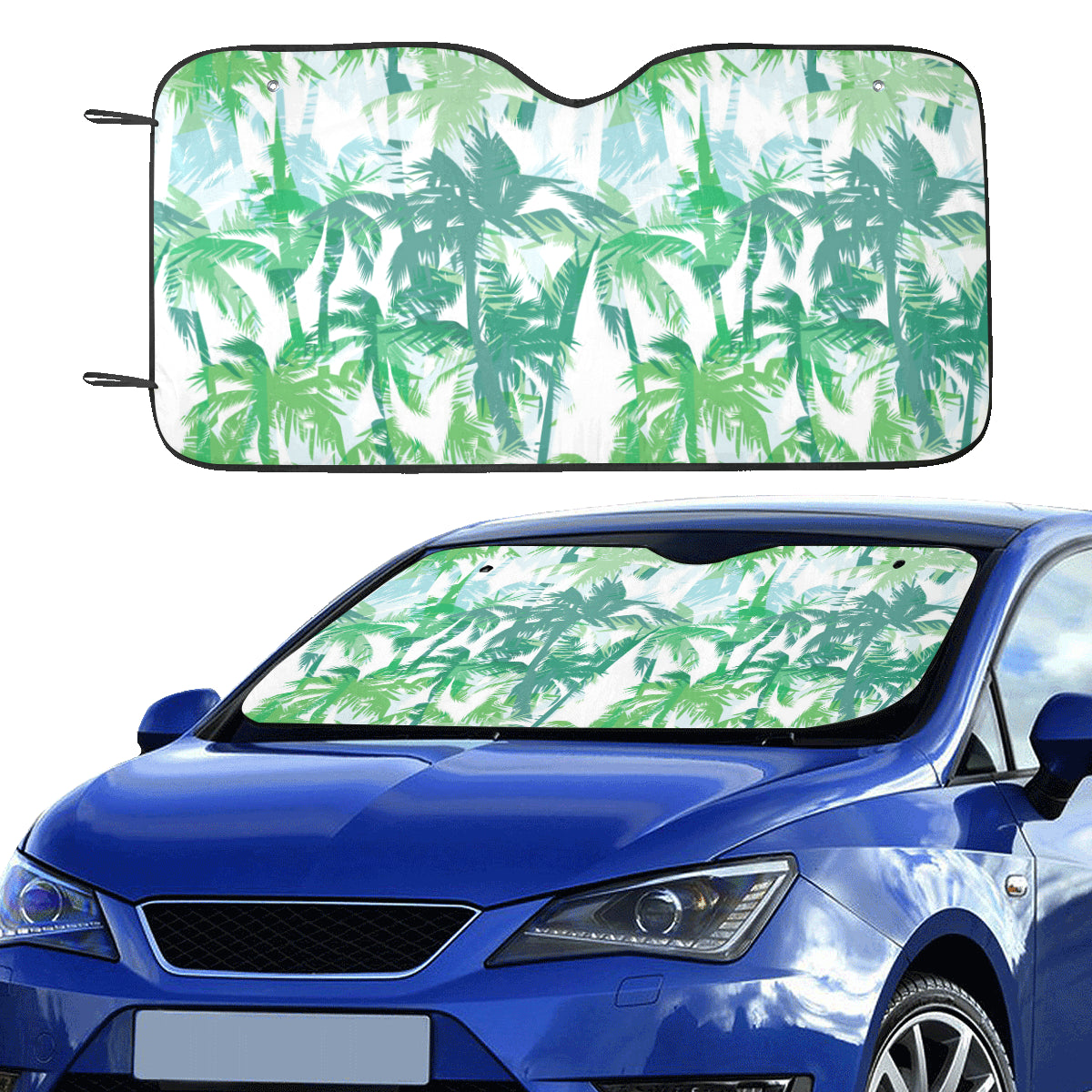 Palm Tree Windshield Sun Shade, Green Tropical Palm Tree Car Accessories Auto Protector Window Visor Screen Cover Decor 55" x 29.53