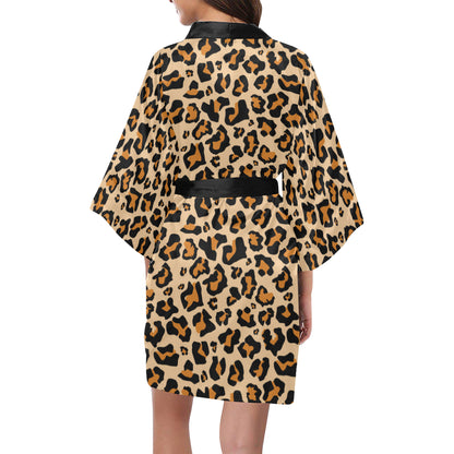 Leopard Print Kimono Robe, Animal Cheetah Women's Lounge Peignoir Sleepwear Sexy Short Bathrobe Pajamas Starcove Fashion