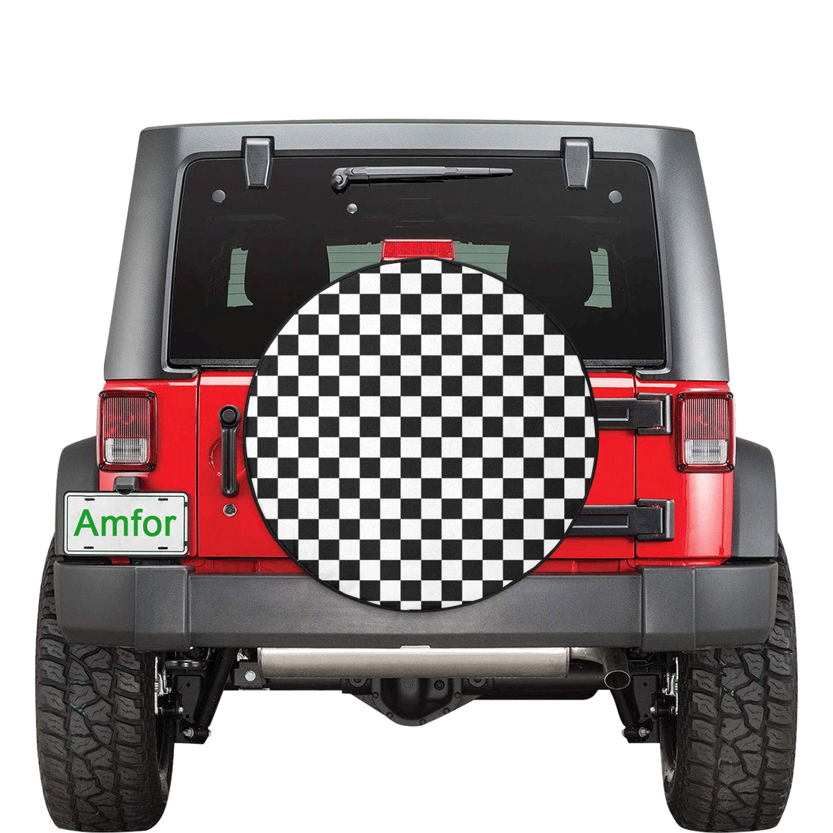 Check Spare Tire Cover, Spare Wheel Cover, Checkered White Black Custom Design Racing Flag Pattern Back Tire Adventurous Lover Gift Starcove Fashion