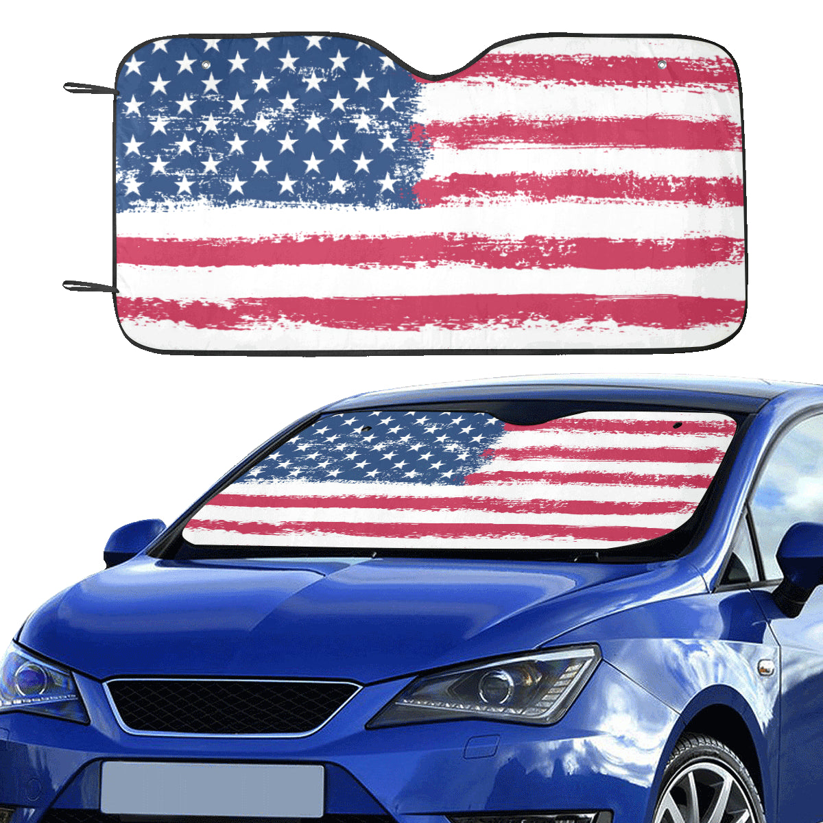 American Flag Windshield Sun Shade, Car Accessories Auto Black White USA Patriot Protector Window Visor Screen Decor 55" x 29.53" - Starcove Design