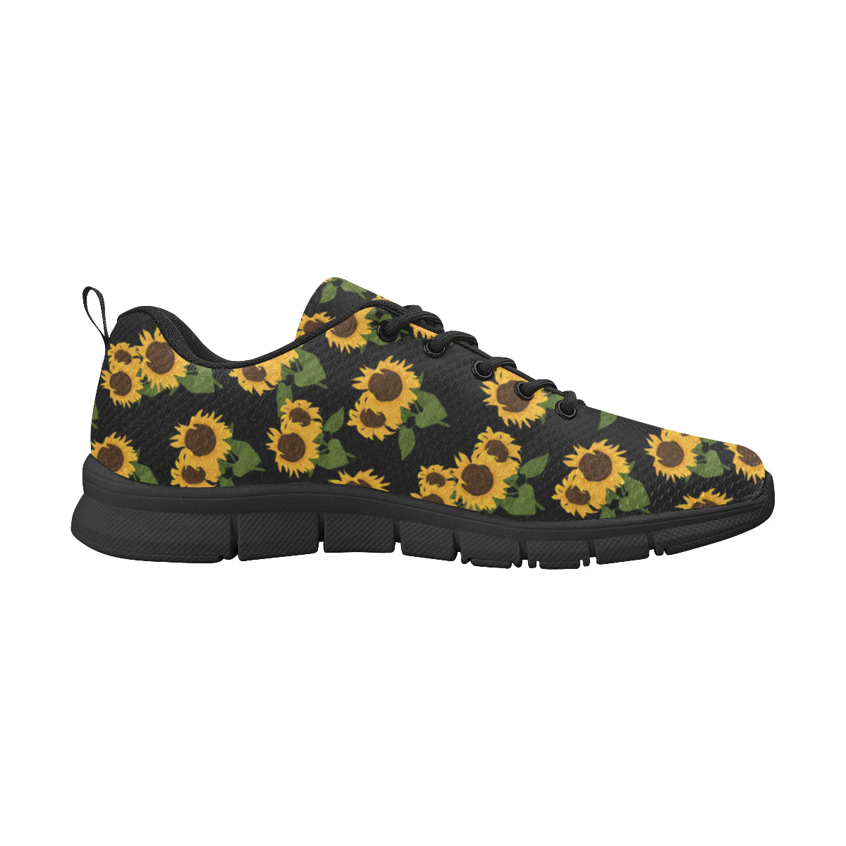 Sunflower Women Sneakers, Black Yellow Floral, Custom Floral Cute Women's Breathable Colorful Vegan Mesh Canvas Athletic Sports Shoes Starcove Fashion