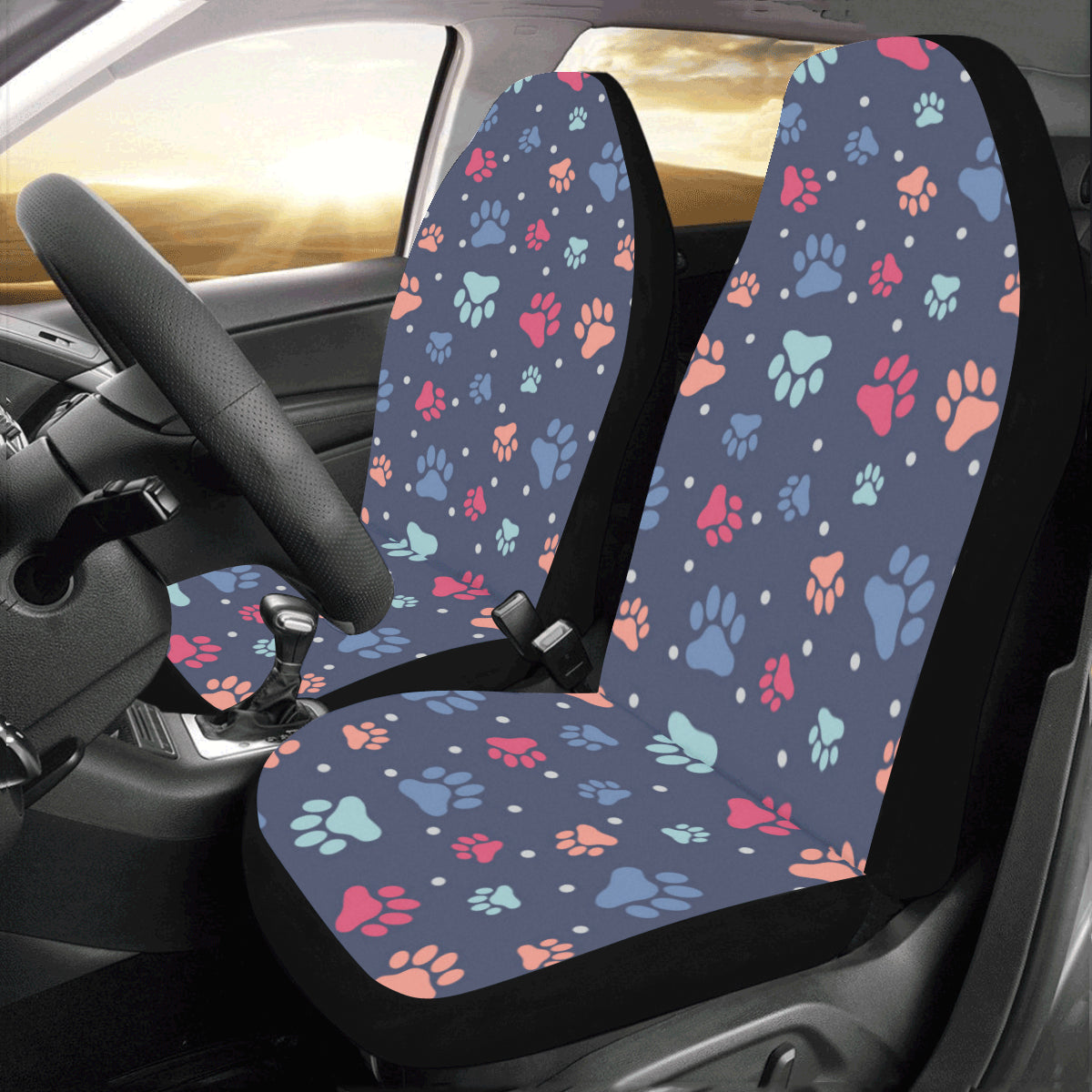Dog Paws SUV Car Seat Covers for Vehicle 2 pc Set, Animal Print Blue Pattern Front Seat, Puppy Pet Gift Her Protector Accessory Decoration Starcove Fashion