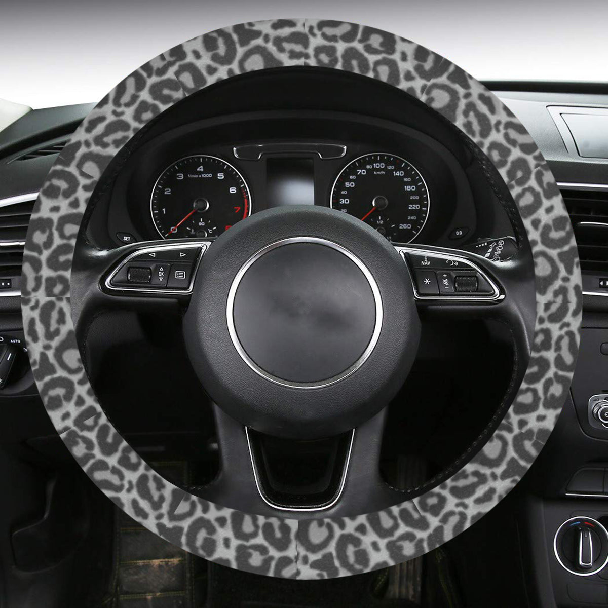 Leopard Steering Wheel Cover with Anti-Slip Insert, Grey Animal Cheetah Print Gray Car Auto Wrap Protector Women Accessories Starcove Fashion