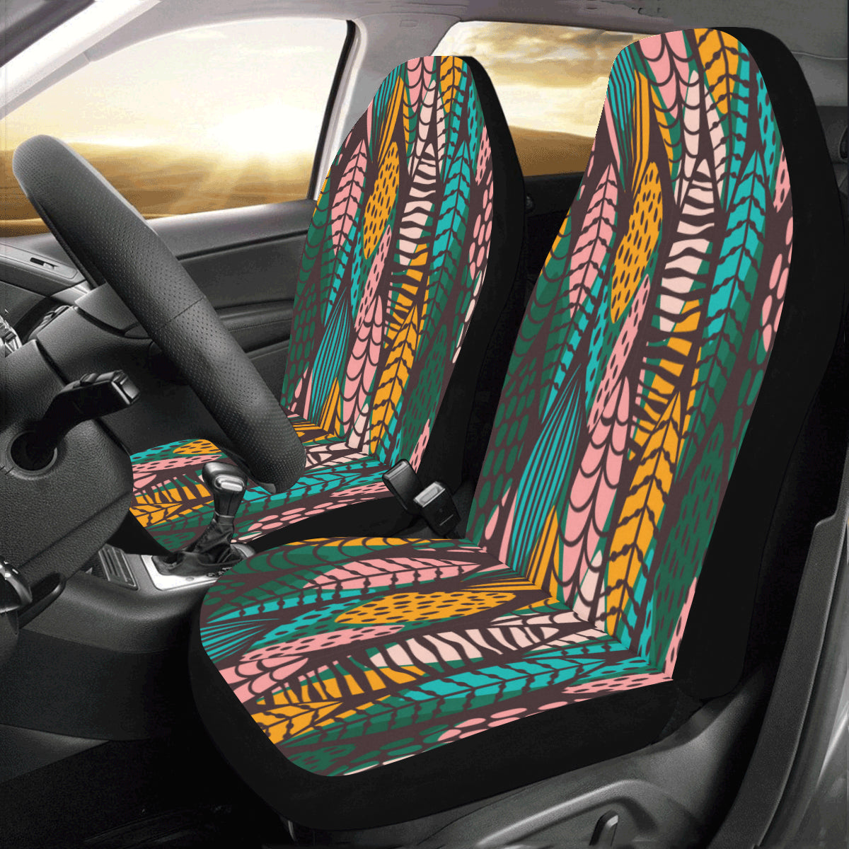 thumbnail image 2 of BDK Boho Black Aztec Print Front Seat Covers - Protection For Car, Truck, SUV 2 of 5
