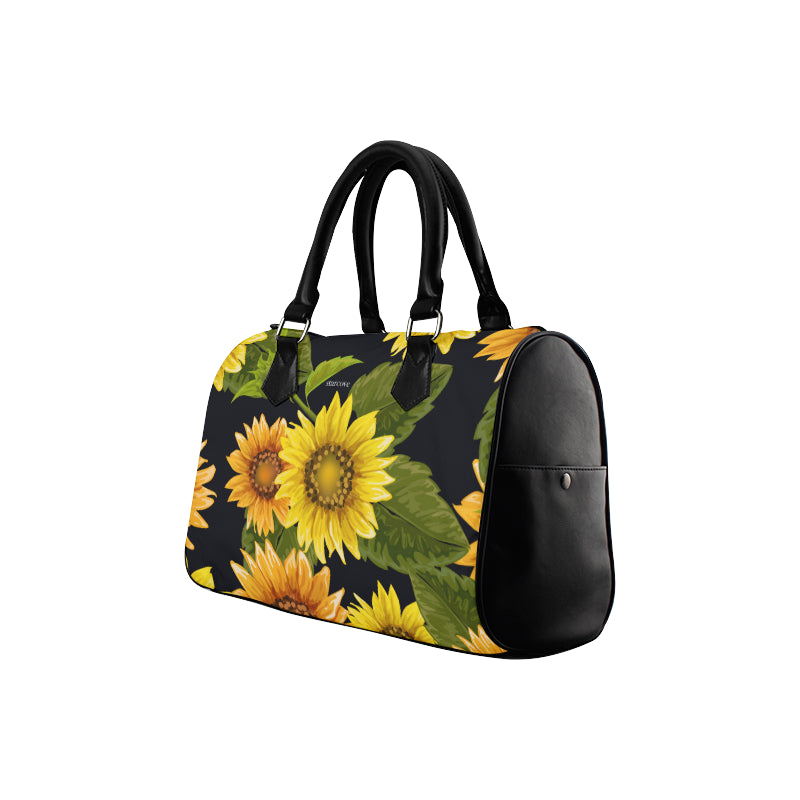 Sunflower Purse, Flower Art Print Handbag, Canvas and Leather Barrel Type Boho Designer Accessory Bag Gift Starcove Fashion