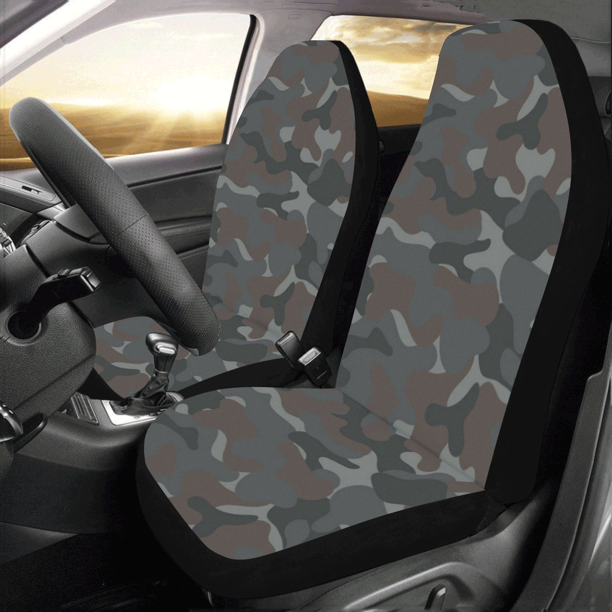 Camo Car Seat Cover, Dark Grey Camouflage Front Seat Covers (Set of 2), Dog Seat Protectors Accessory Starcove Fashion