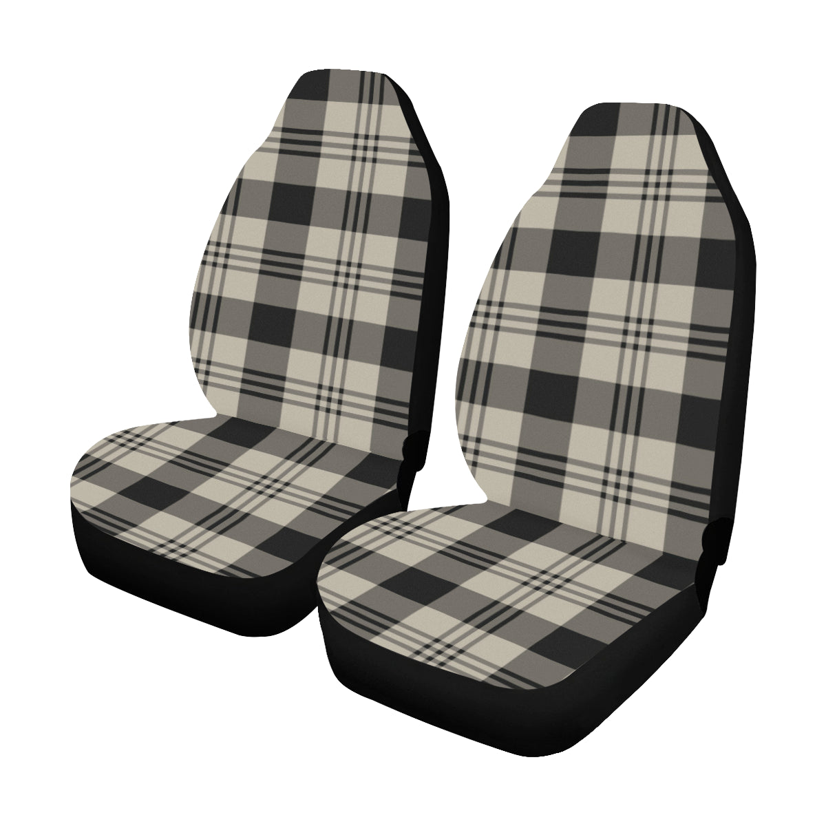 Buffalo Plaid Car Seat Covers 2 pc, Tartan Checks Black Beige Pattern Front Seat Covers, Car SUV Seat Protector Accessory Decoration Starcove Fashion